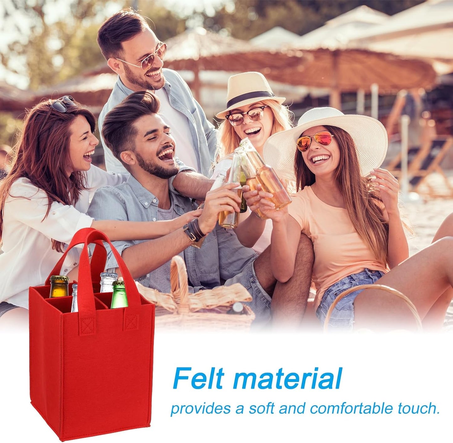 PATIKIL Red 4 Bottle Wine Carrier Tote Bag, Reusable Storage Bag with Divider, Portable Gift Bag
