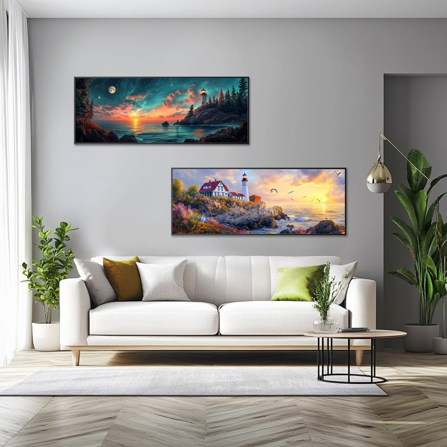 Zariocy 2 Pack Large Diamond Art Kits for Adults Lighthouse, DIY Diamond Painting Art Landscape Round Full Drill Crystal Diamond Embroidery Paintings Arts Craft for Home Wall Decor 31.5x11.81 inch