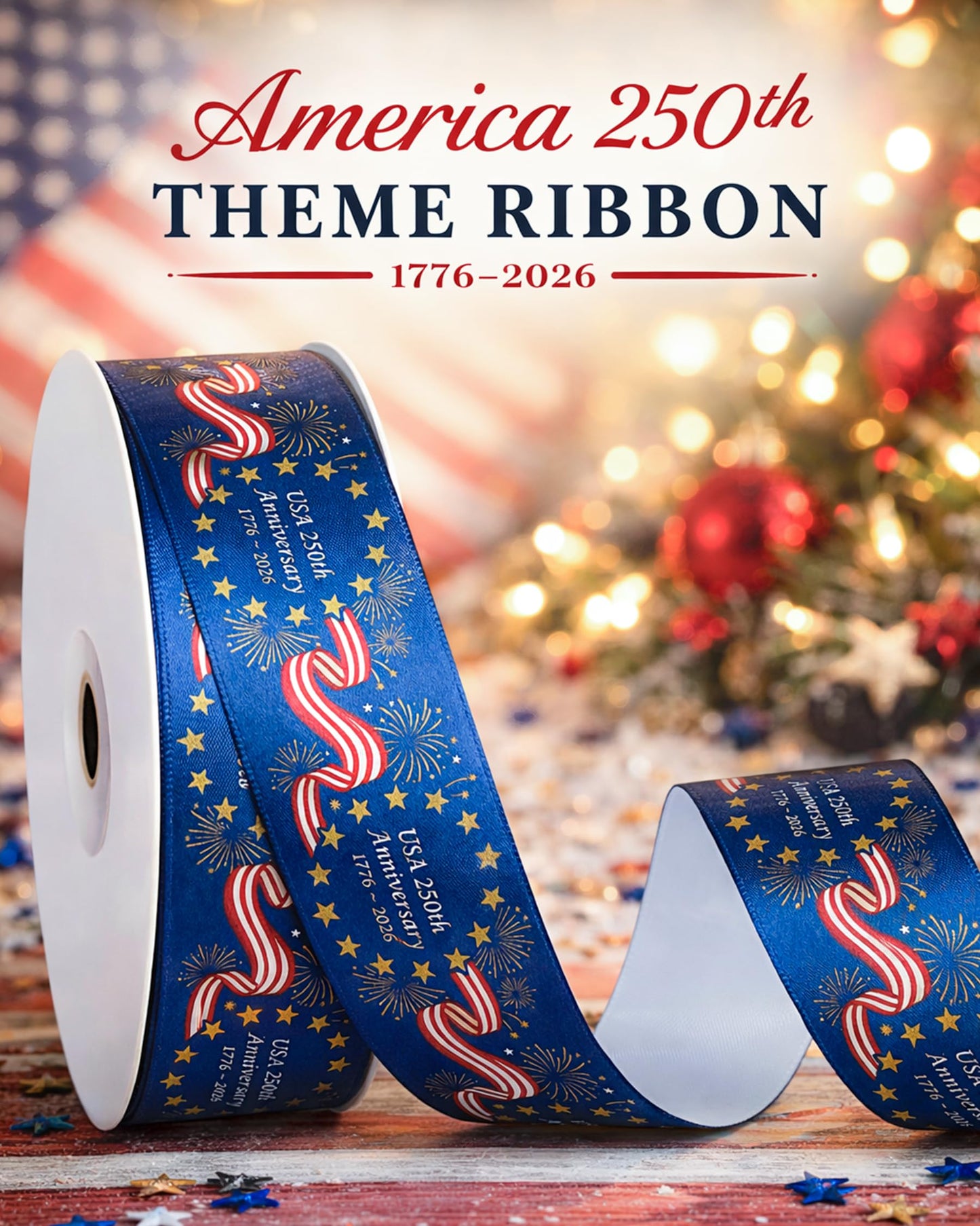 Gleamagic 2-Pack America 250th Anniversary Ribbon Bundle - 1 Inch x 50 Yards Total - Patriotic Satin Ribbon for Independence Day, July 4th Decor & Semiquincentennial Crafts & Commemorative Decor