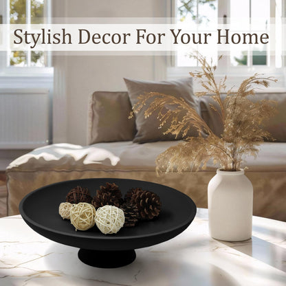 LIN CHUAN Large Decorative Bowl, Modern Resin Pedestal Bowl for Home Decor, Stylish Fruit Bowl for Kitchen Counter, Chic Key Holder for Entry Table, Matte Black