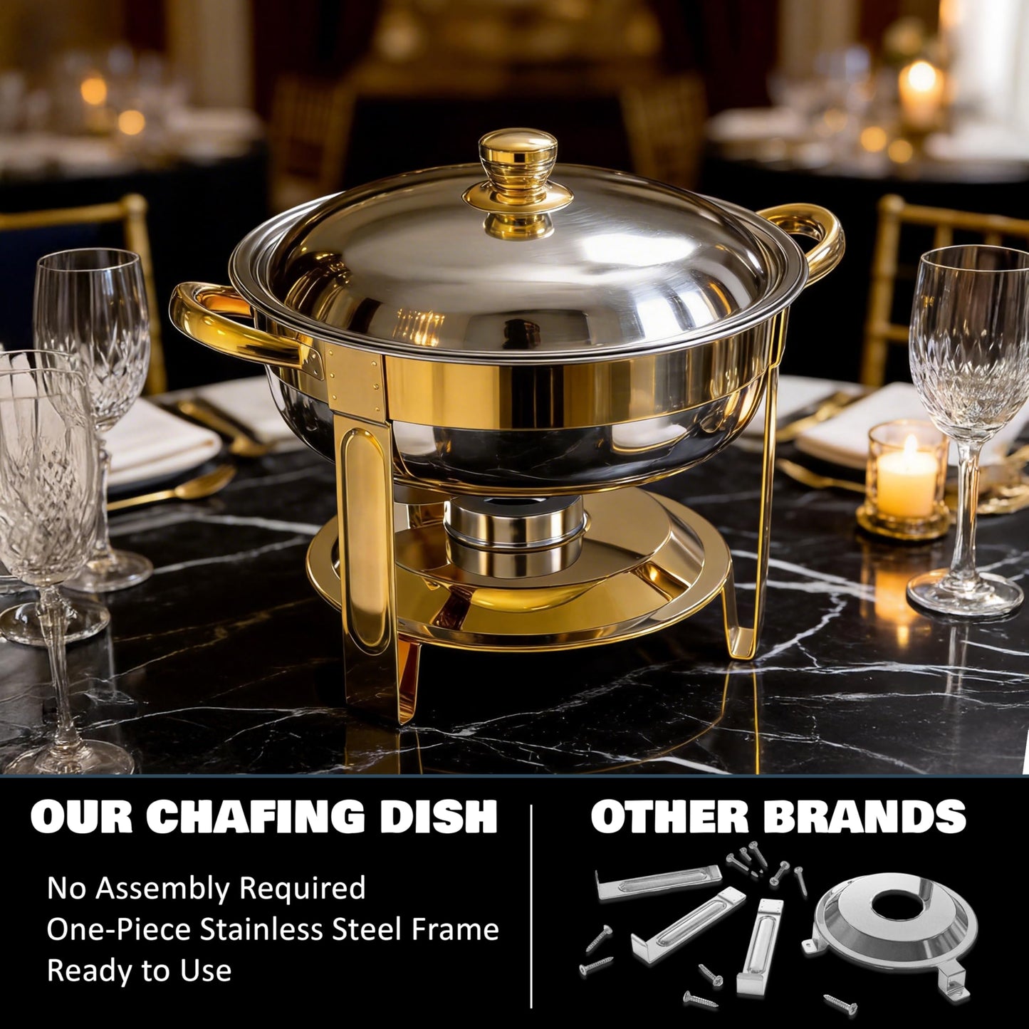 Chafing Dishes for Buffet Set,4 Pack 6QT, Easy 30-Second Lid Assembly Stainless Steel Food Warmers for Catering, Parties & Events, Gold Colors Chafing Dish Buffet Set