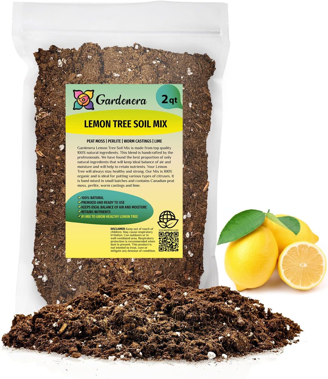 [2 Gardenera's Award-Winning Lemon Tree Soil Mix: The Ideal Choice for Healthy, Productive Citrus Trees - Quart Bag]