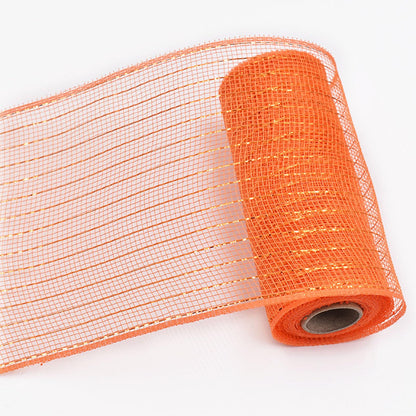 JStnana Orange Deco mesh 6 inch, 4 Rolls Fall Thanksgiving Mesh Ribbon 30 Feet Each Roll Metallic Foil Decorative Mesh Rolls Fabric DIY Craft Wreath Making Supplies for Halloween Wreath Swags