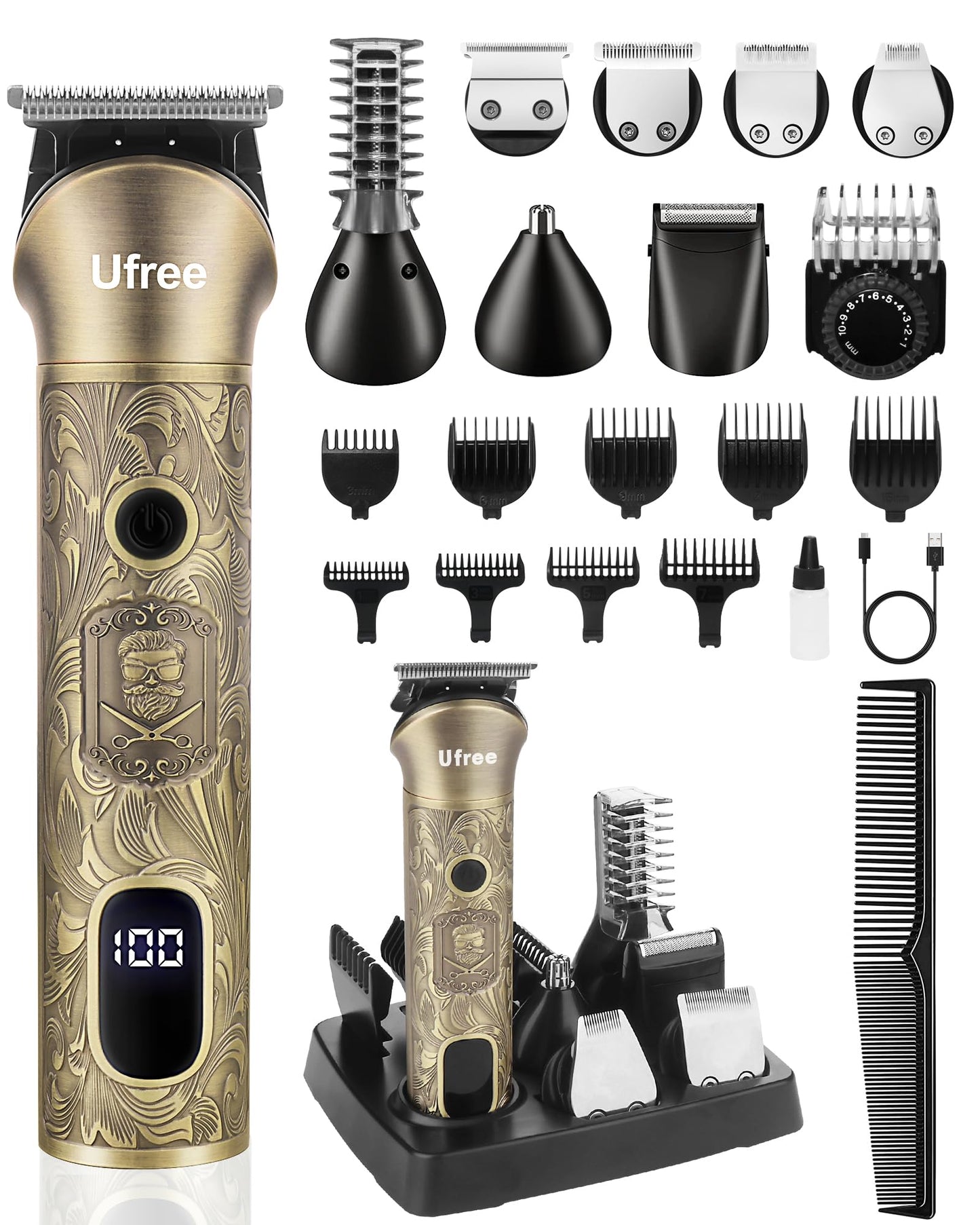 Ufree Beard Trimmer for Men, Electric Razor Shaver, Cordless Hair Clipper Shaving Kit for Mustache Body Nose Ear Hair Facial, Adjustable Beard Grooming Kit Birthday Gifts for Men