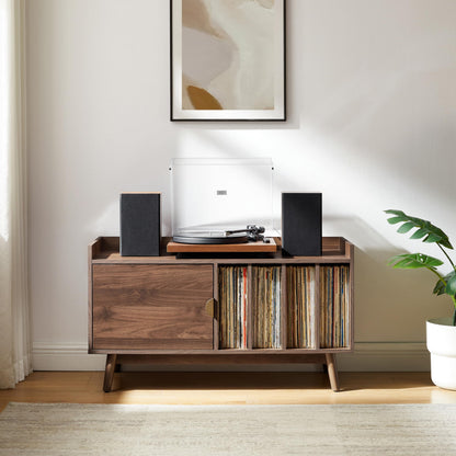 Crosley Furniture Skylar Mid-Century Record Player Cabinet with Vinyl Storage, Turntable Stand for Records, Walnut