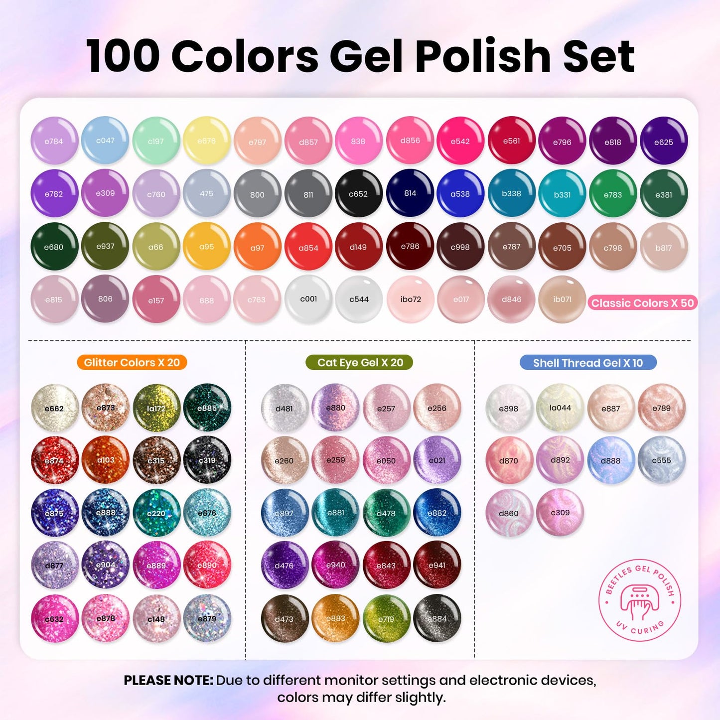 Beetles Gel Nail Polish Kit with U V Light -54 Pcs Gel Nail Kit Four Seasons Glow 32 Colors Set with Base Matte & Glossy Top Coat Soak Off Home DIY Manicure Nails Beginners Gifts for Women Teen Girls