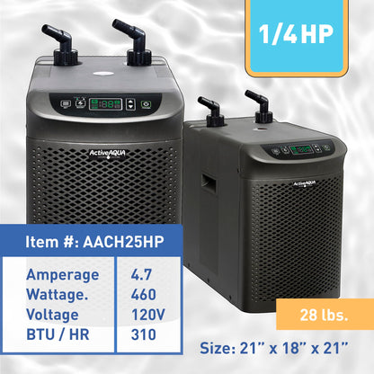 Active Aqua Hydroponic Water Chiller for Aquaponics, Plunge Baths and Aquariums, 0.25 HP - Portable Cooling System with Boost Function for 40-92 Gallon Reservoirs, Pure Titanium Evaporator Cooler