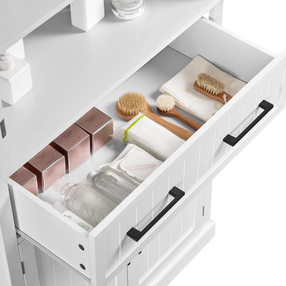 Yaheetech 72.5" Bathroom Floor Cabinet Wooden Storage Organizer with 4 Doors and 1 Drawer, Free-Standing Cupboard for Kitchen/Living Room/Bathroom Use, White