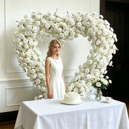 6.56×6.56ft Heart-Shaped Artificial Flower Arch Backdrop with Fabric Base, Floral Decor for Wedding Arch, Ideal for Birthday Banquets & Outdoor Party Scene Decoration (White, Arch Frame Not Included)