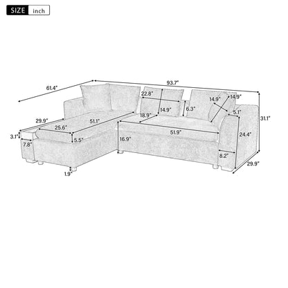 Merax 93.7" L-Shaped Sectional Sofa with Wooden Storage Compartment, Chenille Upholstered Deep Seating Sleeper Couch & Chaise Lounge and Throw Pillows for Living Room, Brown
