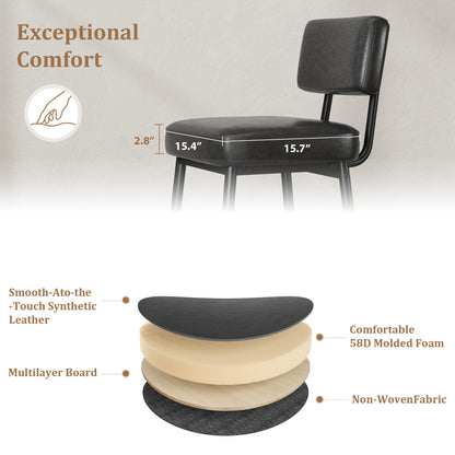 GarveeHome Bar Stools Set of 4, 26" Black Faux Leather Counter Height Bar Stools with Backs, Modern Upholstered Barstool Chairs with Metal Legs for Kitchen Island, Home Bar, Dining Room