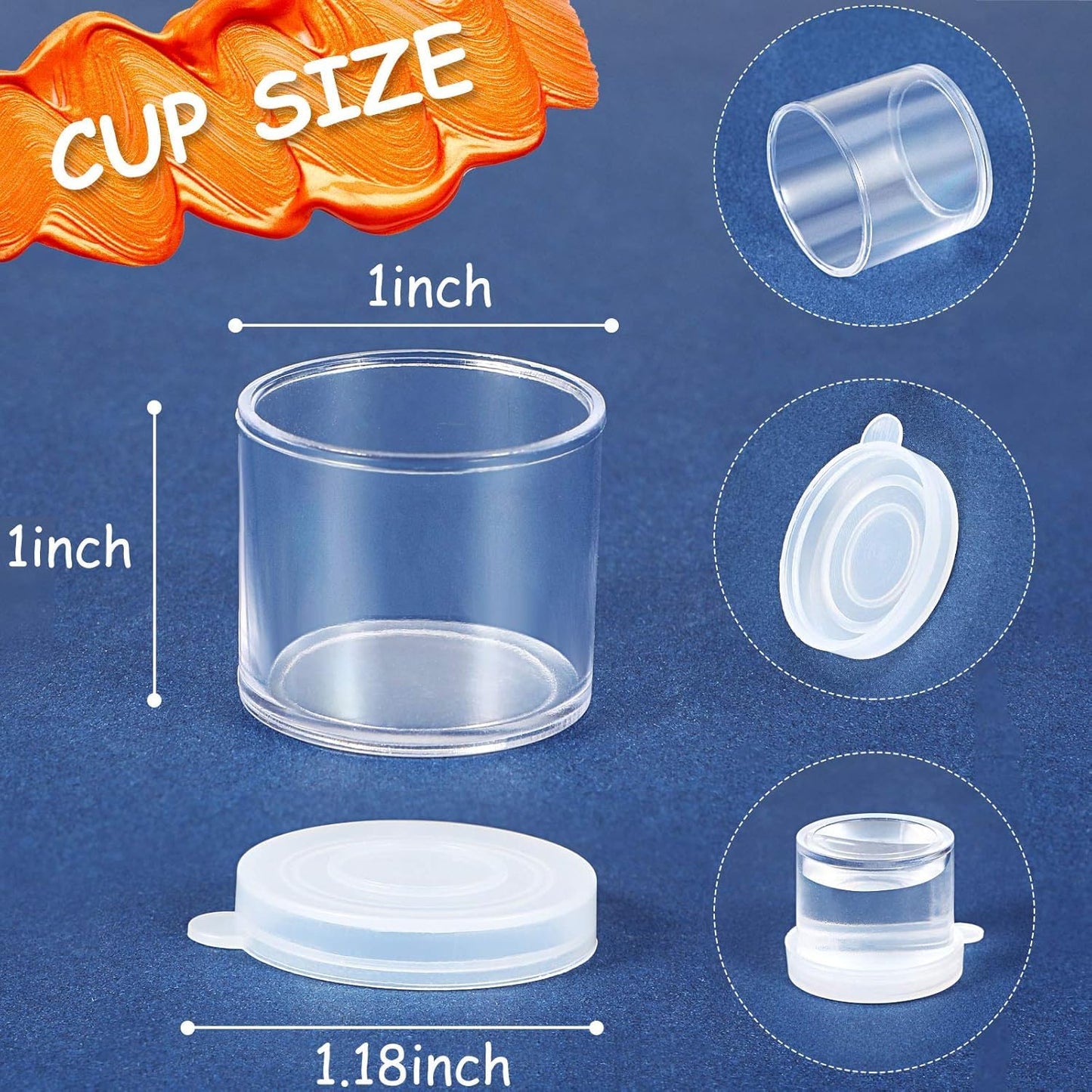 Outus Small Paint Cup with Lids, Plastic Mini Paint Containers DIY Craft Storage Containers for Painting,Beads Seeds Clay or Others(50 Pcs,1.22 x 1.22 x 1.02 Inches)