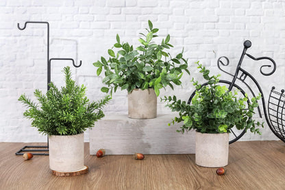 Der Rose 3 Pack Mini Potted Fake Plants Artificial Plastic Eucalyptus Plants Topiaries for Home Office Desk Farmhouse Shelf Room Bathroom Decor(Green)