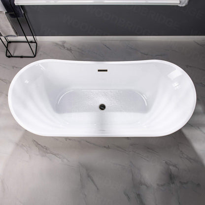 WOODBRIDGE 71" Acrylic Freestanding Bathtub Contemporary Soaking Tub, White Acrylic (Oil Rubbed Bronze Drain/Overflow),B0017 ORB Drain &O