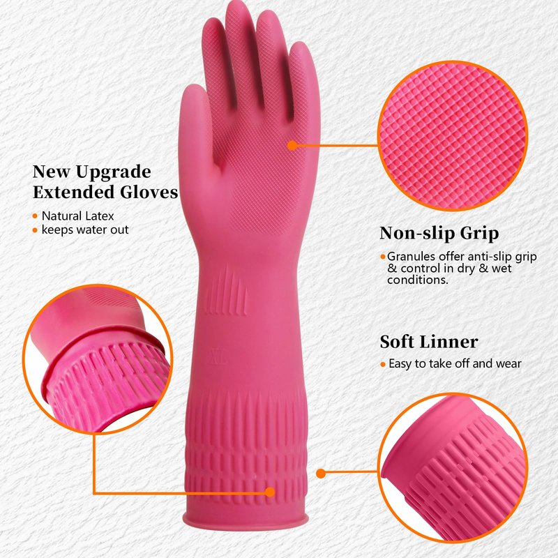 ccebwyny Rubber Gloves for Cleaning – 3 Pairs Reusable Gloves for Dishwashing, Kitchen and Household Tasks, 15-Inch Long (Regular Style, Large (Fits Medium Hands))