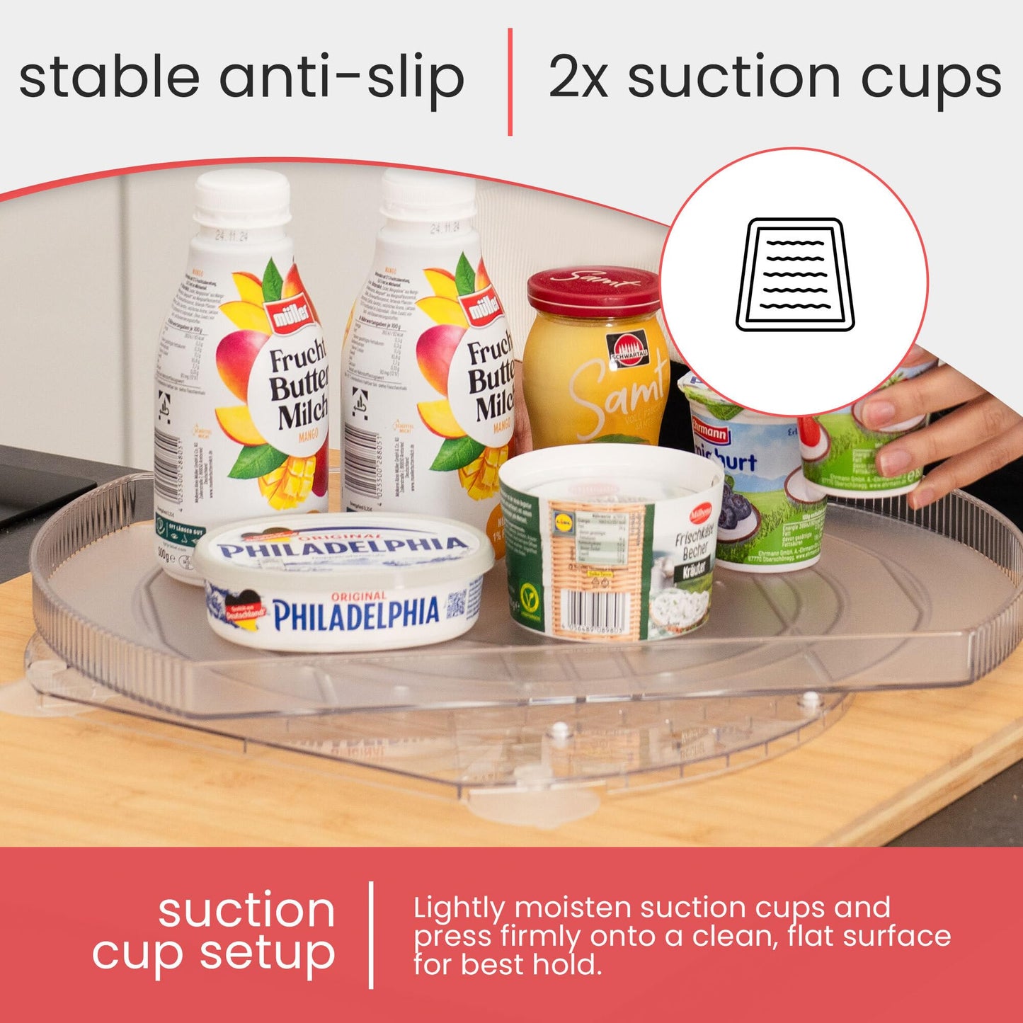 Wyliepop Lazy Susan for Refrigerator - 360° Turntable Refrigerator Organizer and Storage Tray for Fridge, Cabinet & Pantry - Rectangle Lazy Susan (16.5"x11.5"x1.5")