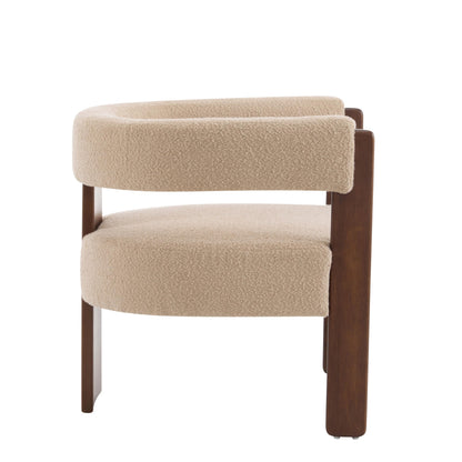 Christopher Knight Home Nettie Modern Accent Chair for Living Room, Boucle Fabric Single Lounge Sofa Chair with Wooden Frame, Comfy Reading Chair for Bedroom, Lounge Armchair with Cushion, Dark Beige