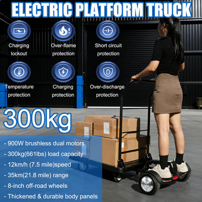ErShangMao Electric Platform Cart,Motorized Garden Cart,Electric Flatbed Pallet Truck,8" Explosion-Proof Tires,660lbs Capacity,12km/H Speed,35km Range,Foldable Frame for Warehouse&Logistics 90 * 60cm