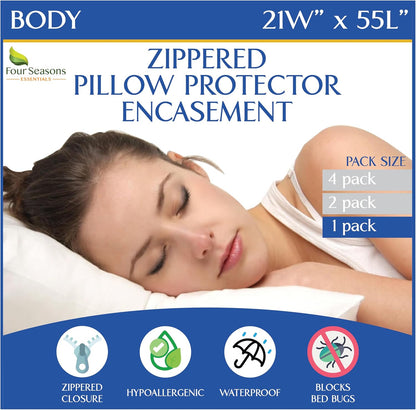 Body Size Pillow Protector, 21" W x 55" L, Waterproof Zippered Pillow Cover, Hypoallergenic Dust Proof Case