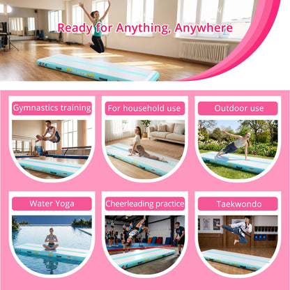 WELANDFUN Tumble Track Mat for Gymnastics | 6 inches Air Tumbling Mats, 16ft Inflatable Gymnastics Mat for Home Use, Training, Cheerleading, Water Yoga with Electric Air Pump