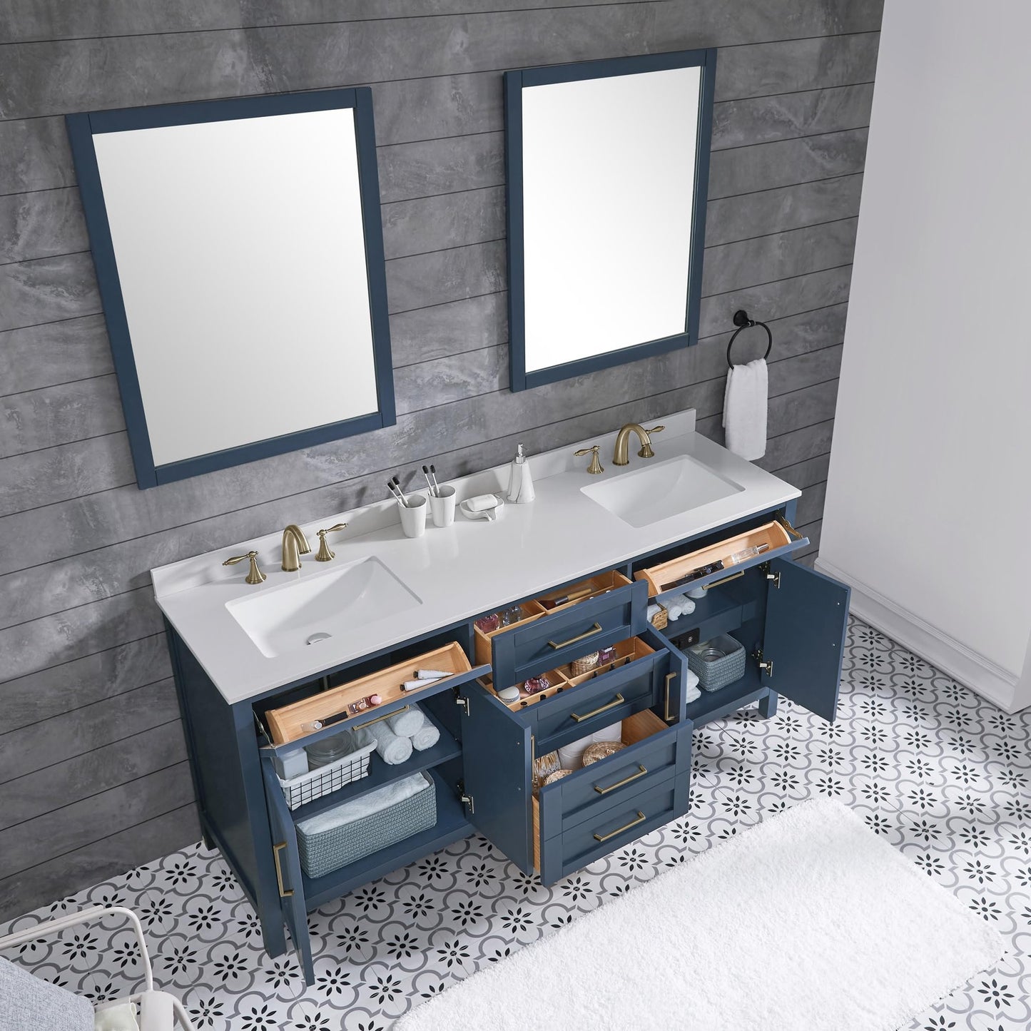OVE Decors Tahoe 72 Midnight Blue Double Vanity with White Cultured Marble Countertop