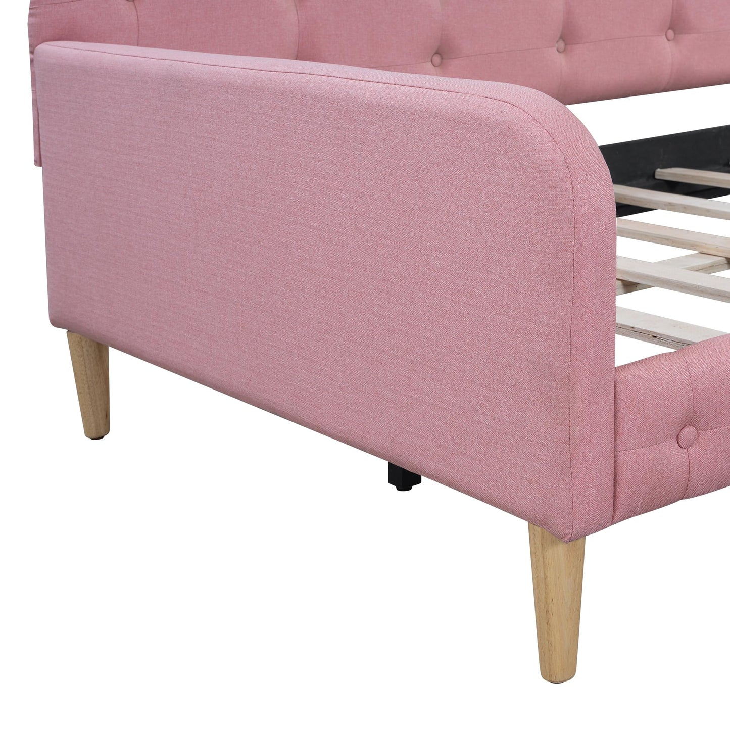 Bellemave Twin Upholstered Daybed with 4 Support Legs, Corner Bed, Upholstered Bedframe for Kids,Teens,Adults, Pink (Linen)