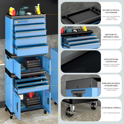 LARBANKE 8 Drawer Rolling Tool Chest with Locks&360° Wheels,Tool Cabinet with Multifunctional Countertop,Tool Chest with Connection Rods,Can Be Used as 3 Individual Units or Combine a Large One