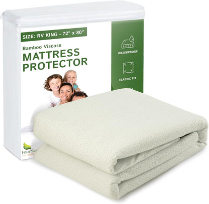 Four Seasons Essentials RV King Size Waterproof Mattress Protector, Cooling Bamboo Fitted Sheet, Quilted Jacquard