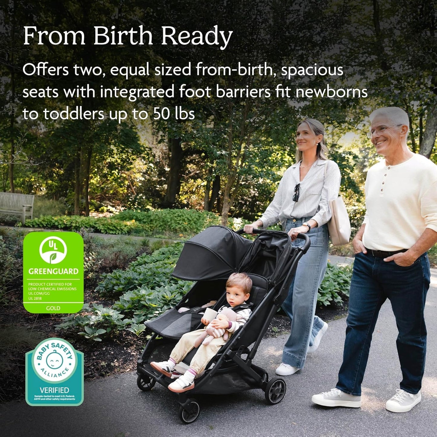 UPPAbaby Minu Duo Side-by-Side Double Stroller - Lightweight + Compact Design for Travel - Easy Fold- from Birth to Toddler - Independent Recline -Ada (Sandstone/Carbon Frame/Chestnut Leather)