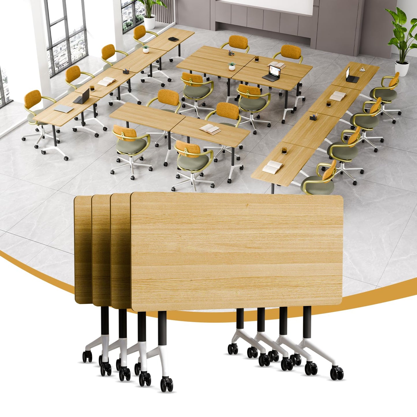 rzoizwko 2Packs Folding Conference Tables on Wheels,55.1 in Mobile Flip Top Meeting Room Table for Office & Training Rooms,Foldable Conference Room Tables Modular Rolling Desk Heavy-Duty Metal Frame