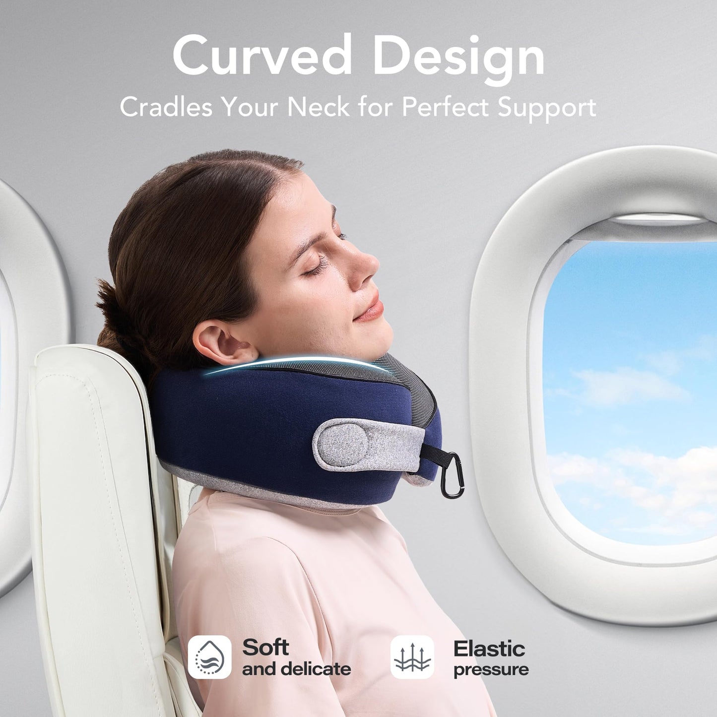 Travel Pillow, 100% Pure Memory Foam Travel Neck Pillow Airplane Neck Support Ergonomic Design for Traveling Suitable for Airplanes,Offices and Cars-Grey