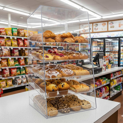 Bakery Display 5 Layer Acrylic Pastry Display Case with Back Doors and Removable Trays Countertop Bakery Display Case for Donuts Cookies Pastries Perfect for Commercial Use by Marketing Holders