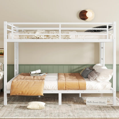 Queen Over Queen Bunk Bed for Adults, Teens, Heavy Duty Bunk Beds with 2 Ladder and Safety Guardrails, Adults Bunk Beds with Noise-Reducing Rubber Stoppers, Easy Assemble, White