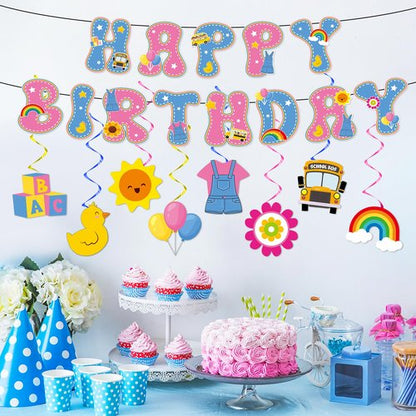Cartoon Girls Hanging Swirl Banner English Teacher Birthday Party Decorations English Teachers Parties Ceiling Decor Cartoon Teachers Fans Hanging Streamer for Kids Birthday Classroom Party Supplies