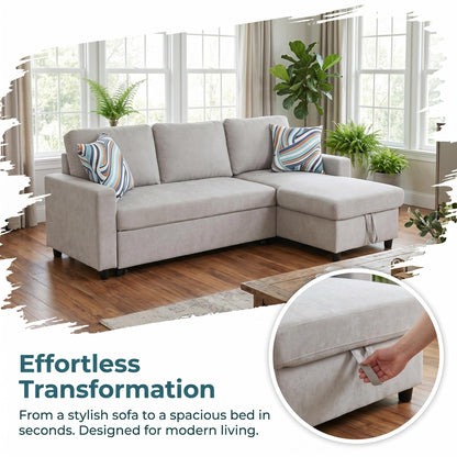 Trygoal Pull Out Couch, L Shaped Sectional Couch with Pull Out Bed, Convertible Sofa Bed with Storage Chaise, Queen Size Sleeper Sofa, Sofa Bed Couch, Sleeper Sofa with Storage, Gray