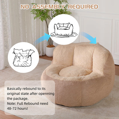 Oversized Bean Bag Chairs,Multicolor Faux Fur Couch Filled with Shredded Sponge,Large Lounger Sofa for Living Room,No Assembly Required,Brown+Camel