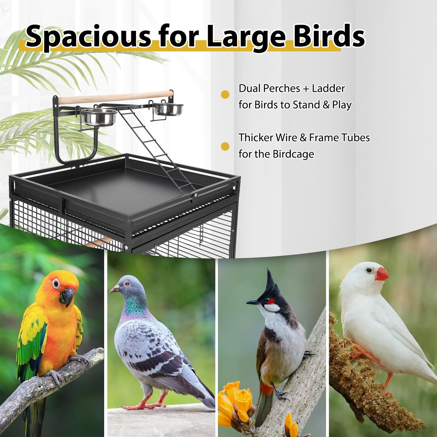 Large Vintage Wrought Iron Bird Cage - Rolling Stand, Stainless Bowls, Non-Toxic Coating, Flight Cage, Easy Clean,for Various Birds,65inch