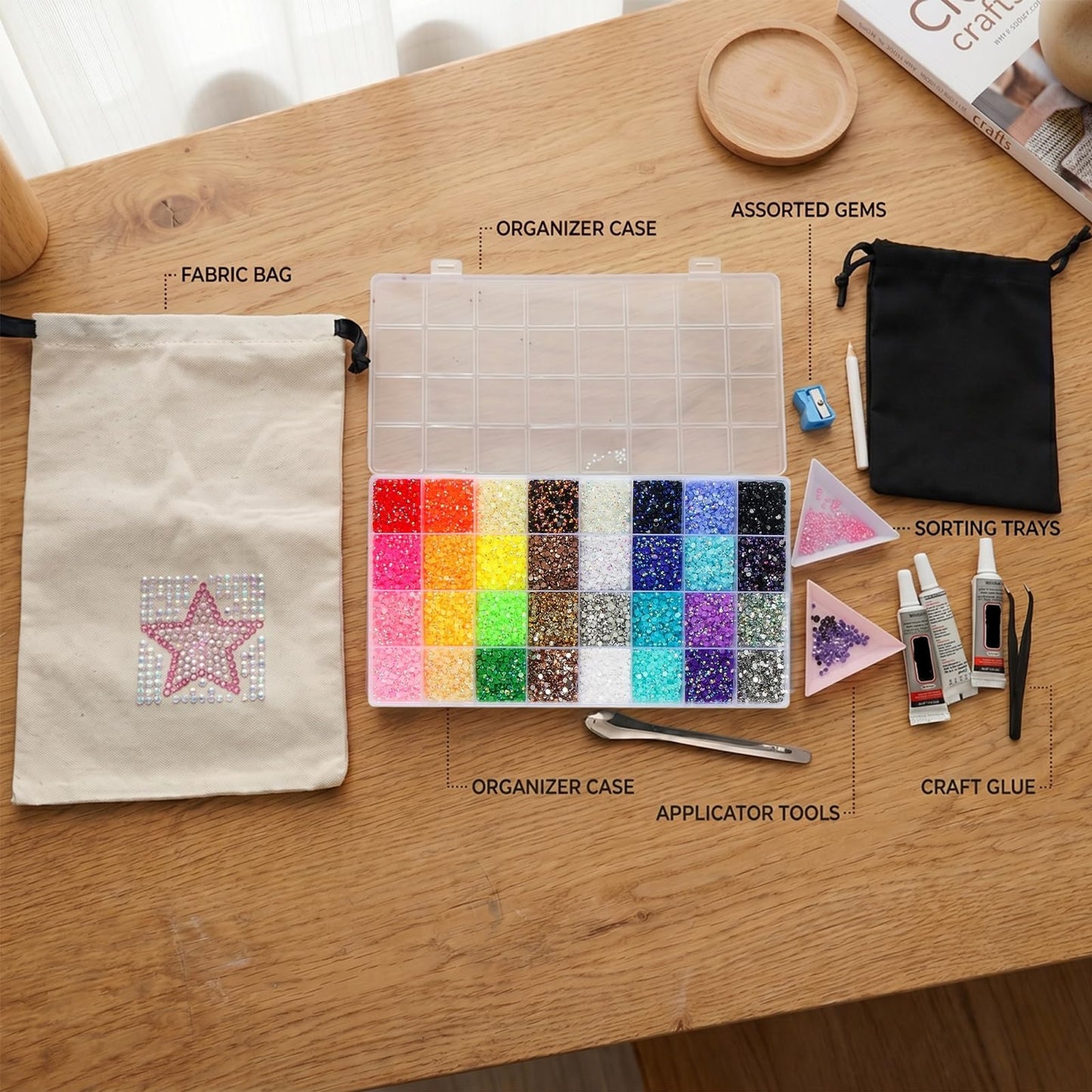 DRZY 38000Pcs Resin Jelly Rhinestones Bedazzling Kit - 32 Colors 3mm Flatback Gems with Glue, Pro Tools & Storage Bags for DIY Crafts, Shoes, Nail Art