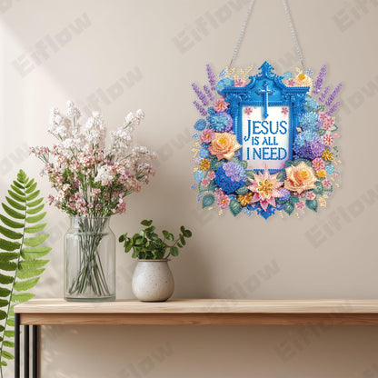 Eiflow Acrylic Diamond Art Hanging Kit for Adults Religious, DIY Diamonds Painting Door Hanger Board Kit, Special Crystal Diamond Art Painting Pendant Ornament (Jesus)