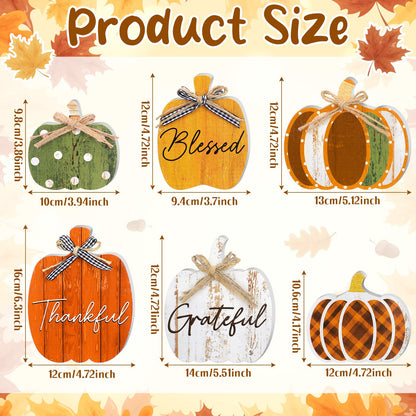 Yousoontic 6 Pcs Thanksgiving Decor for Home Pumpkin Wooden Block Sign Autumn Fall Table Centerpiece for Thanksgiving Tiered Tray Harvest Table Mantel Shelf Decor(Classic)