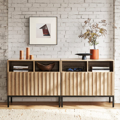 mopio Norwin Storage Cabinet, Sturdy Modern Rustic Industrial Buffet Sideboard, Fluted Accent Storage Cabinets, Credenza, Oak Wood TV Stand, Entertainment Center, Media Console, Living Room (Single)