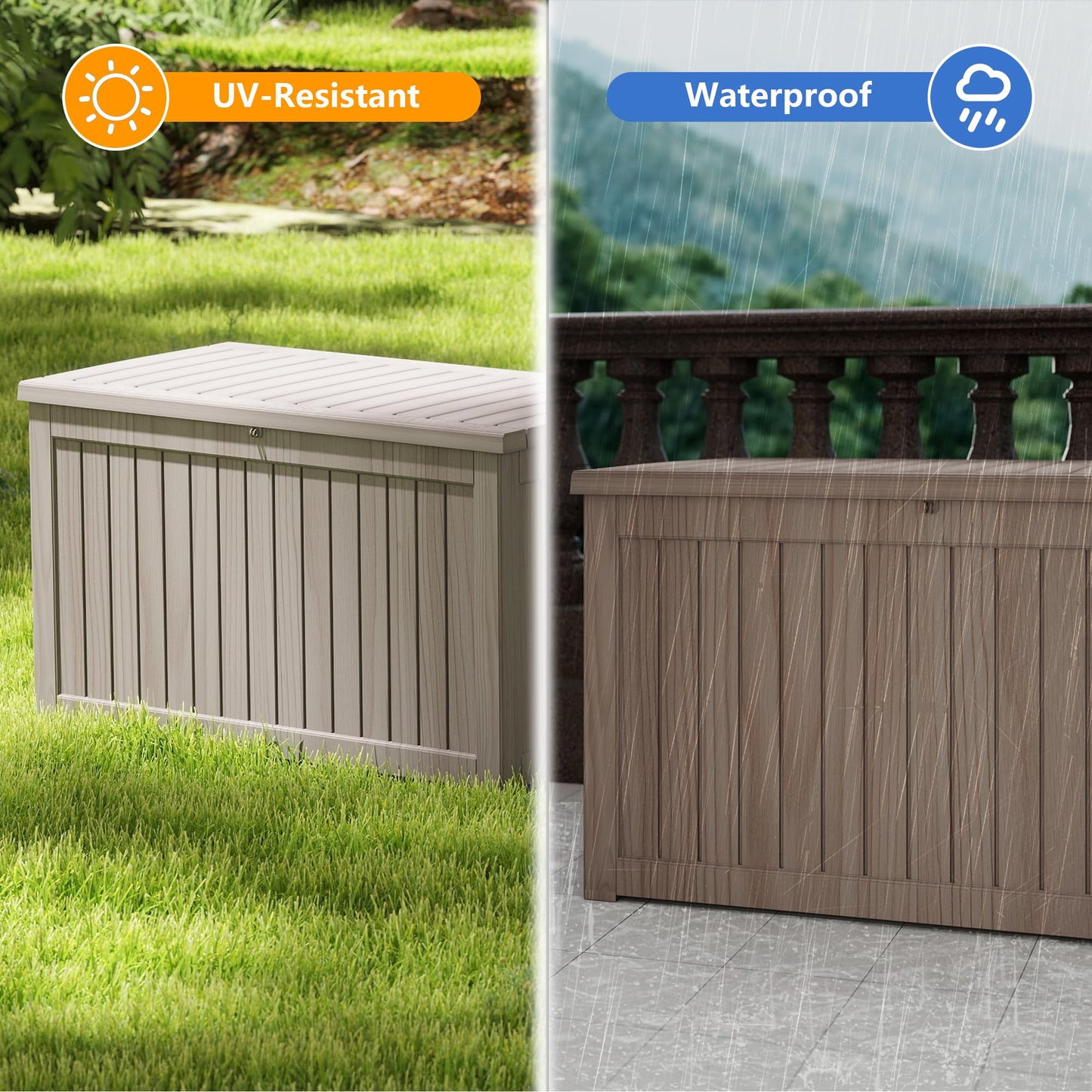 Yardgrace 270 Gallon Outdoor Storage Box Waterproof Large Resin Deck Box Indoor/Outdoor Lockable Storage Container and Seating for Garden, Pool, and Patio (270 Gallon, Grey)
