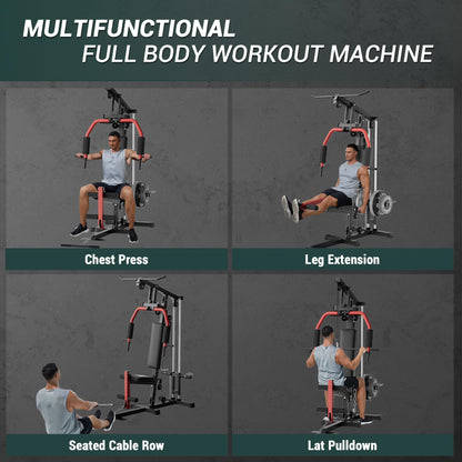 5-in-1 Multifunctional Home Gym Equipment: Full Body Workout Machine with LAT Pulldown, Chest Press, Leg Extension & Seated Row | 300 LB Capacity | Fits 1 in & 2 in Weight Plates (Not Included)