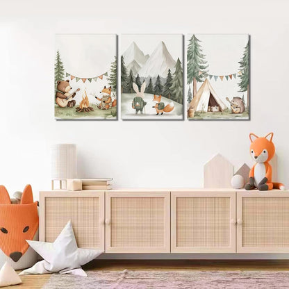12x16in AKWISH Nursery Woodland Animals Canvas Wall Art, Cute brave Bear Fox Rabbit Hedgehog Nursery Wall Decor, Framed
