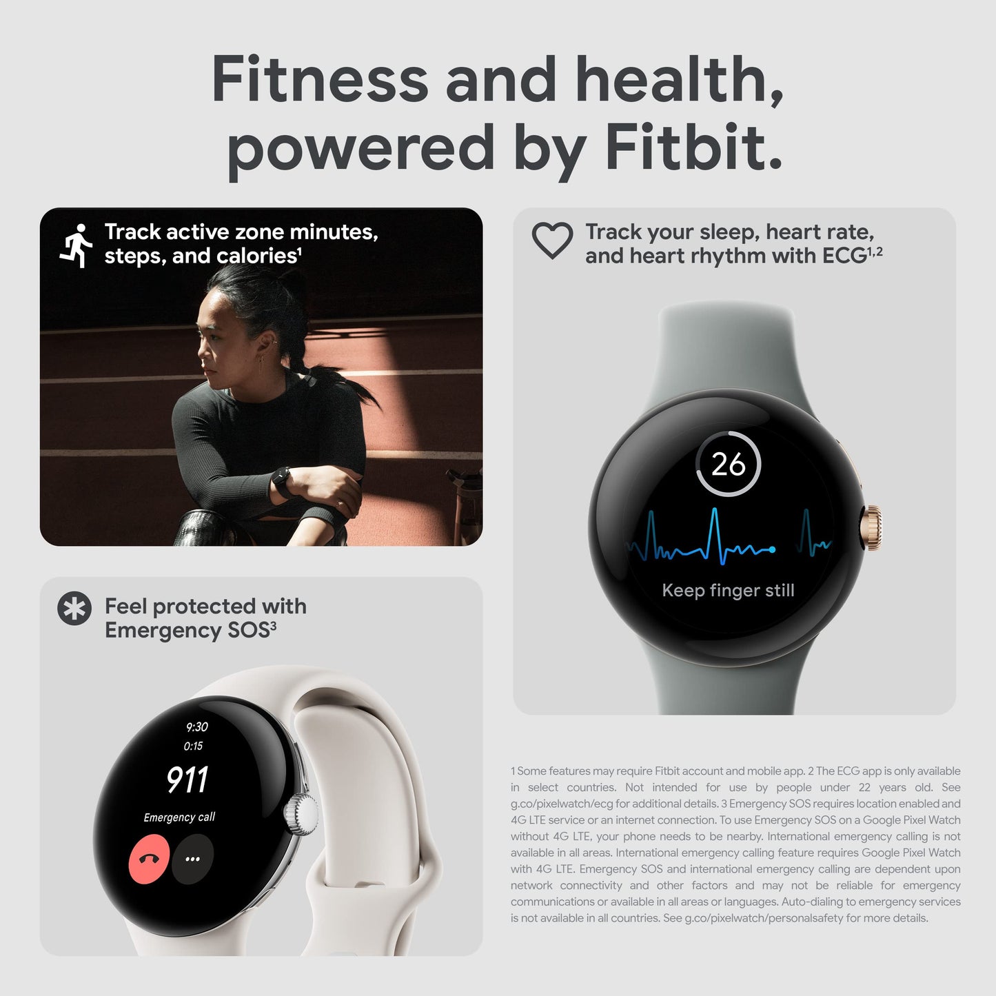Google Pixel - Android Smartwatch with Fitbit Activity Tracking - Heart Rate Tracking Watch - Polished Silver Stainless Steel case with Charcoal Active band - LTE