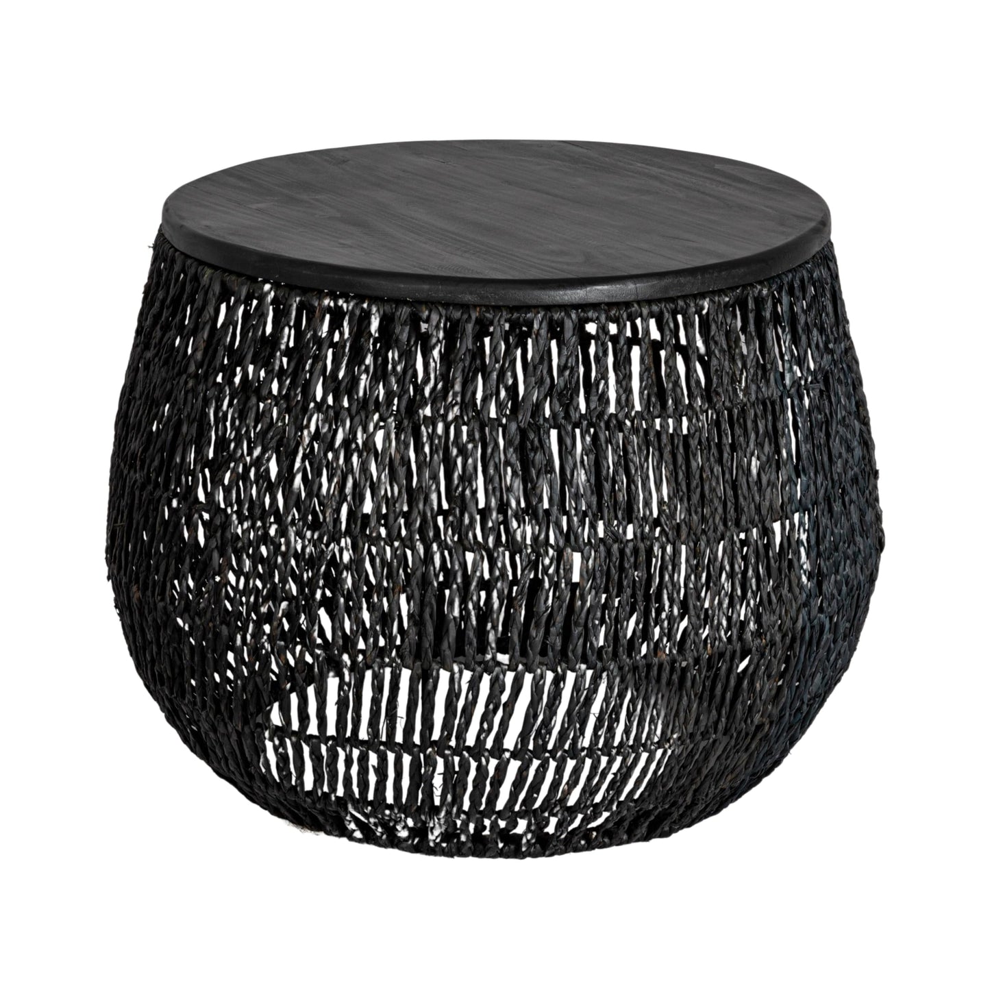 Bloomingville Hand-Woven Seagrass and Pine Wood Round Side Table, Black