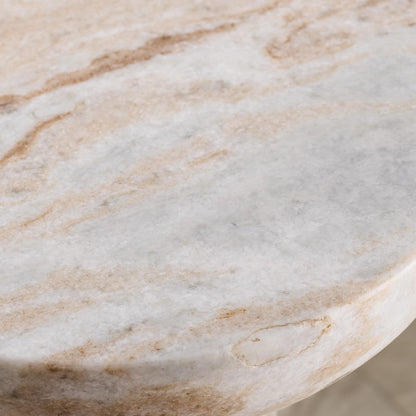 SAFAVIEH Couture Collection – Glendale White & Brown Round Marble Accent Table, Stone Pedestal Side Table, Modern Sculptural Design (SFV9766A)