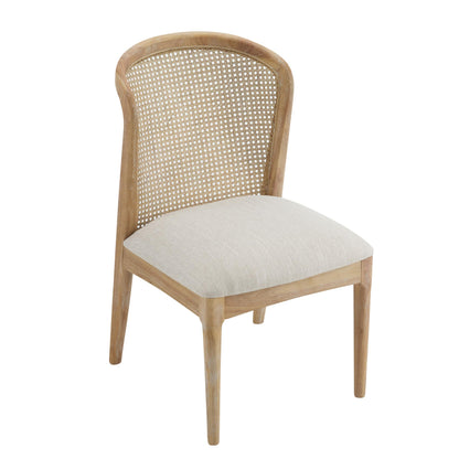 Christopher Knight Home Lilia Dining Chairs Set of 2, Modern Dining Chair with Fabric Upholstery, Rubberwood Frame Kitchen Chairs with Cane Webbing, Extra Seat for Dining Room, Beige + Natural