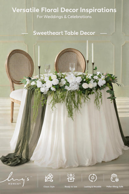Ling's moment Wedding Arch Flowers - 6.5FT Floral Garland for Ceremony Arbor Backdrop Decoration - Artificial Rose Floral Swag for Sweetheart Table Birthday Party, Baby Shower, Lily White