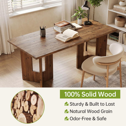 LITTLE TREE 63" Long Large Wood Desks, Solid Wood Office Desk, Farmhouse Executive Computer Desk, Home Office Workstaticon, Work Writing Table, Walnut